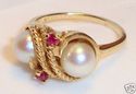 Vintage JTC 967 14K Yellow Gold Pearl & Ruby Ring 