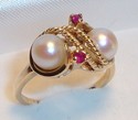 Vintage JTC 967 14K Yellow Gold Pearl & Ruby Ring 