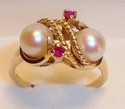 Vintage JTC 967 14K Yellow Gold Pearl & Ruby Ring 