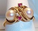 Vintage JTC 967 14K Yellow Gold Pearl & Ruby Ring 