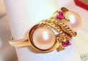 Vintage JTC 967 14K Yellow Gold Pearl & Ruby Ring 