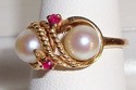 Vintage JTC 967 14K Yellow Gold Pearl & Ruby Ring 