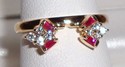 Vintage 14K Yellow Gold Ruby & Diamond Ring Guard 