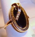 Vintage 10K Yellow Gold Black Onyx & Diamond Ring 