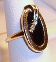 Vintage 10K Yellow Gold Black Onyx & Diamond Ring 