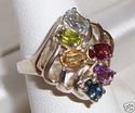 Vintage 925 Sterling Silver Multi-Gem Ring (6) 