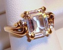 Vintage 10K Yellow Gold Clear Goshenite (Beryl) Ri