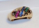 Vintage 10K Yellow Gold Multi Gem & Diamond Ring (