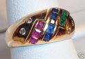 Vintage 10K Yellow Gold Multi Gem & Diamond Ring (