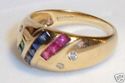 Vintage 10K Yellow Gold Multi Gem & Diamond Ring (