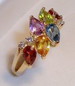 Vintage 14K Yellow Gold Multi Gem & Diamond Ring (