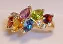 Vintage 14K Yellow Gold Multi Gem & Diamond Ring (