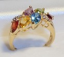 Vintage 14K Yellow Gold Multi Gem & Diamond Ring (