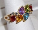 Vintage 14K Yellow Gold Multi Gem & Diamond Ring (