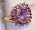 Vintage 10K Yellow Gold Amethyst & Diamond Ring (8