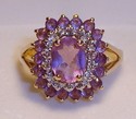 Vintage 10K Yellow Gold Amethyst & Diamond Ring (8