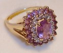 Vintage 10K Yellow Gold Amethyst & Diamond Ring (8