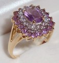 Vintage 10K Yellow Gold Amethyst & Diamond Ring (8