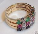 Vintage 14K Yellow Gold Multi-Gem & Diamond Ring (