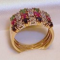 Vintage 14K Yellow Gold Multi-Gem & Diamond Ring (