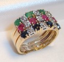 Vintage 14K Yellow Gold Multi-Gem & Diamond Ring (