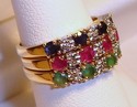 Vintage 14K Yellow Gold Multi-Gem & Diamond Ring (