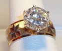 Vintage 14K Textured Gold Plated Cubic Zirconia Ri