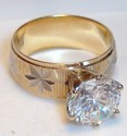 Vintage 14K Textured Gold Plated Cubic Zirconia Ri