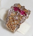 Vintage 14K Gold Spinel & Diamond Filigree Ring (5