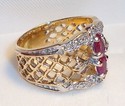 Vintage 14K Gold Spinel & Diamond Filigree Ring (5