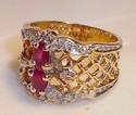 Vintage 14K Gold Spinel & Diamond Filigree Ring (5