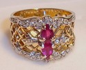 Vintage 14K Gold Spinel & Diamond Filigree Ring (5