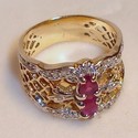 Vintage 14K Gold Spinel & Diamond Filigree Ring (5