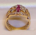 Vintage 14K Gold Spinel & Diamond Filigree Ring (5