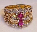 Vintage 14K Gold Spinel & Diamond Filigree Ring (5