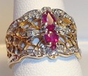 Vintage 14K Gold Spinel & Diamond Filigree Ring (5