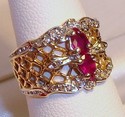 Vintage 14K Gold Spinel & Diamond Filigree Ring (5