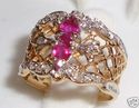 Vintage 14K Gold Spinel & Diamond Filigree Ring (5