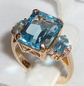 Vintage 14K Yellow Gold Topaz & Diamond Ring (6¾)