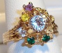 Vintage 10K Yellow Gold Multi-Gem Stone Ring (6¾)