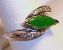 Vintage 14K White Gold Green Jade & Diamond Ring (