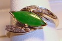 Vintage 14K White Gold Green Jade & Diamond Ring (