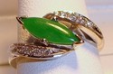 Vintage 14K White Gold Green Jade & Diamond Ring (