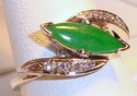 Vintage 14K White Gold Green Jade & Diamond Ring (