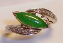 Vintage 14K White Gold Green Jade & Diamond Ring (