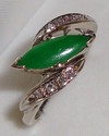 Vintage 14K White Gold Green Jade & Diamond Ring (