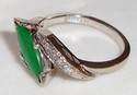 Vintage 14K White Gold Green Jade & Diamond Ring (