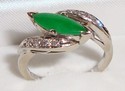 Vintage 14K White Gold Green Jade & Diamond Ring (