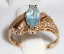 Vintage 14K Yellow Gold Aquamarine Florentine Ring