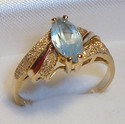 Vintage 14K Yellow Gold Aquamarine Florentine Ring